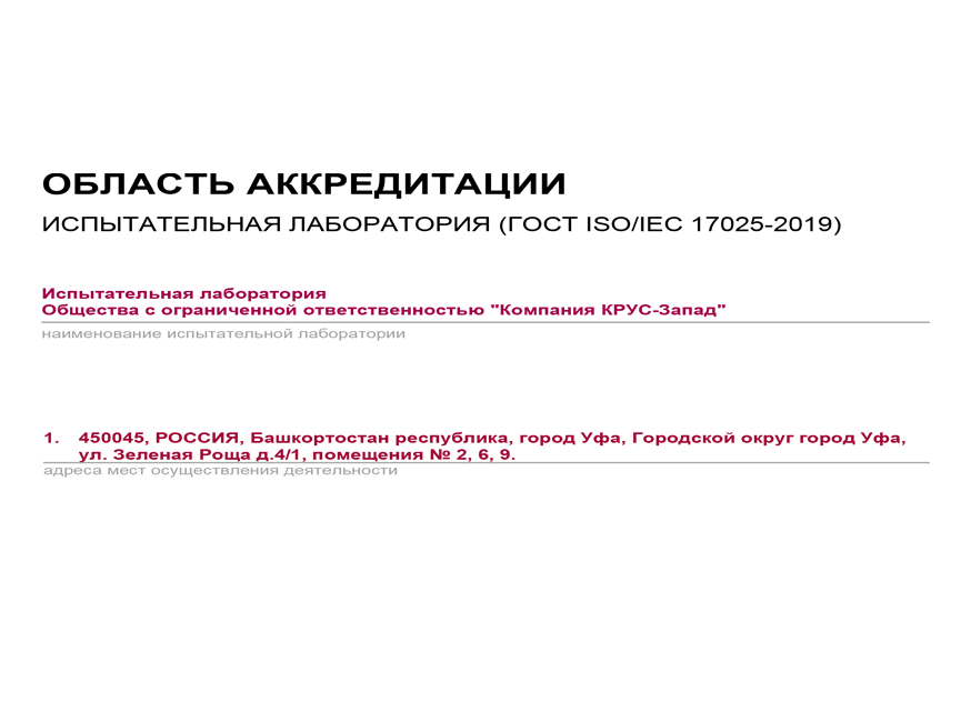Область аккредитации ИЛ